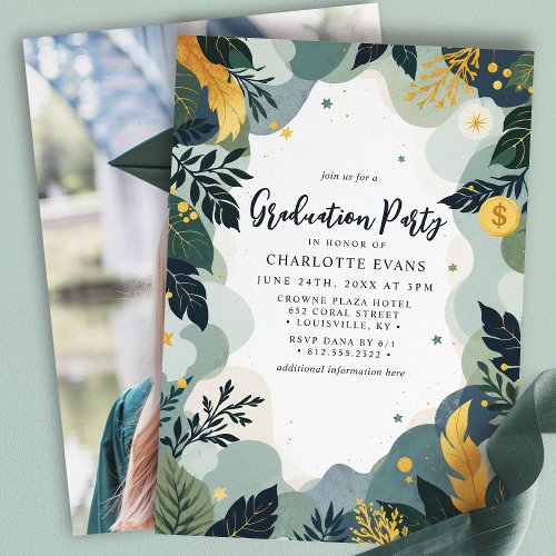 Other Occasions 17 Green Gold Finance Business Photo Graduation Invitation