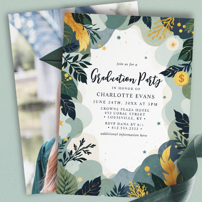 Green Gold Finance Business Photo Graduation Invitation (Creator Uploaded)