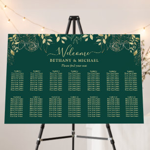 Green & Gold Floral 14 Table Wedding Seating Chart Foam Board
