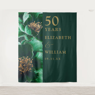 Green Gold Floral 50th Anniversary Photo Backdrop