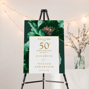 Green Gold Floral 50th Anniversary Welcome Sign