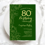 Green Gold Floral 80th Birthday Party Invitation<br><div class="desc">Green Gold Floral 80th Birthday Party Invitation. Minimalist modern design featuring botanical outline drawings accents,  faux gold foil and typography script font. Simple trendy invite card perfect for a stylish female bday celebration. Can be customized to any age. Printed Zazzle invitations or instant download digital printable template.</div>