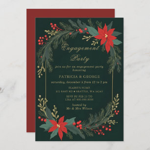 Green Gold Floral Christmas Engagement Party Invitation