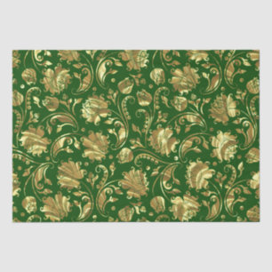 Green & Gold Floral Damasks Pattern Tissue Paper