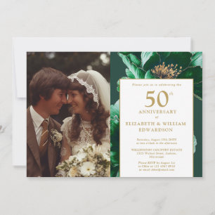 Green Gold Floral Elegant 50th Anniversary 2 Photo Invitation