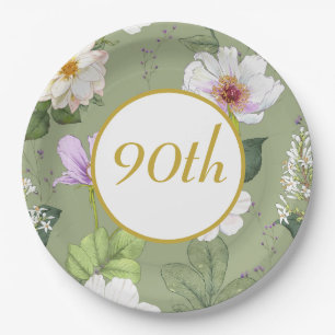 Green Gold Floral Elegant Modern Age Paper Plates
