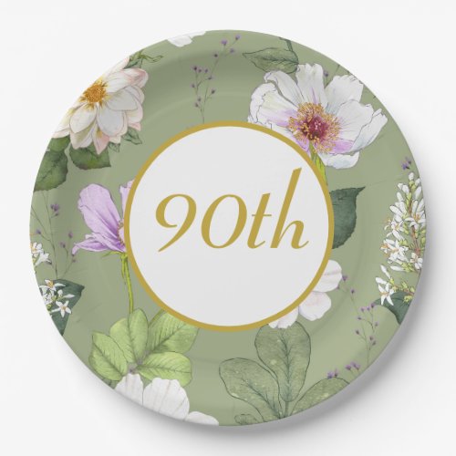  Green Gold Floral Elegant Modern Age Paper Plates