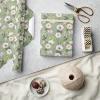 Green Gold Floral Elegant Modern Wrapping Paper