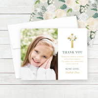 Green Gold Floral First Holy Communion Girl Photo