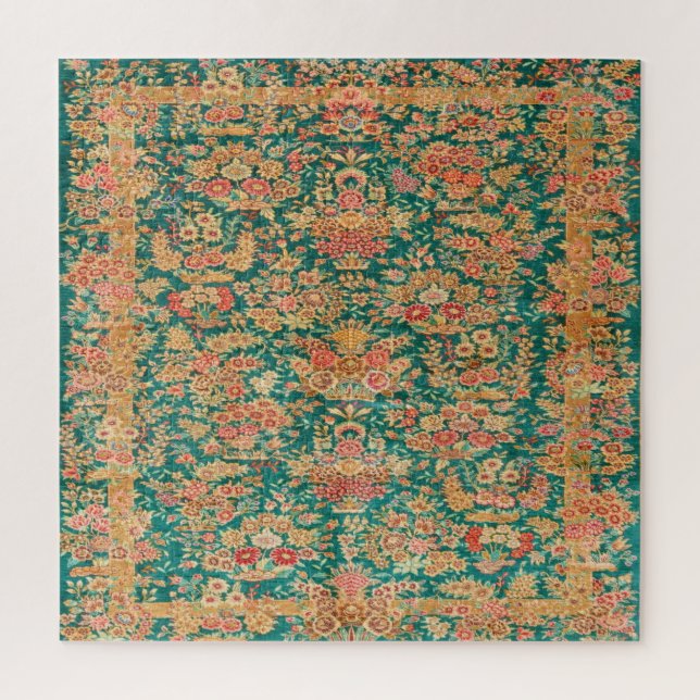 Green gold floral flower persian turkish pattern  jigsaw puzzle (Vertical)