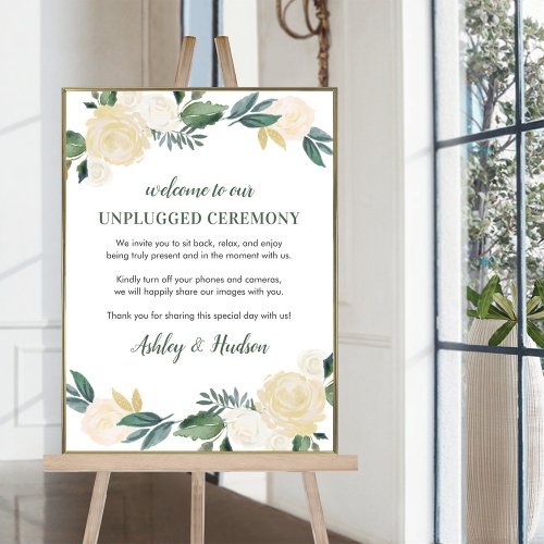 Green Gold Floral Greenery Unplugged Ceremony Poster