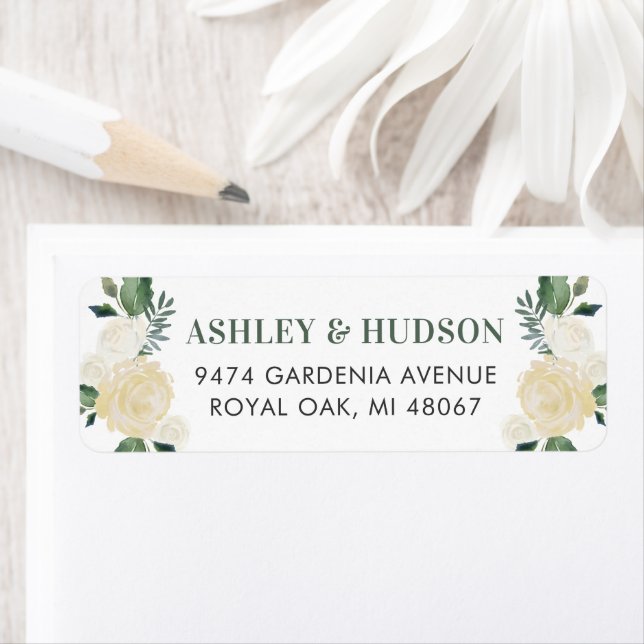 Green Gold Floral Greenery Wedding Return Address Label (Insitu)