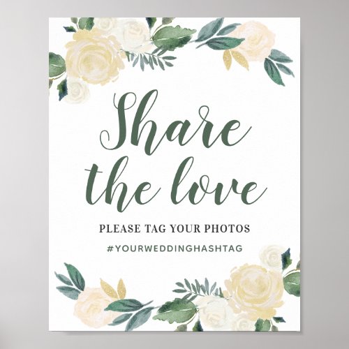 Green Gold Floral Greenery Wedding Share the Love Poster