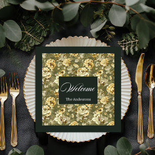 Green Gold Floral Napkins Modern Chic Tableware