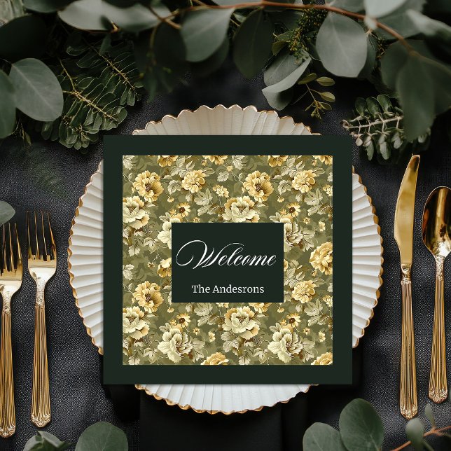 Green Gold Floral Napkins Modern Chic Tableware (Green Gold Floral Napkins Modern Chic Tableware)