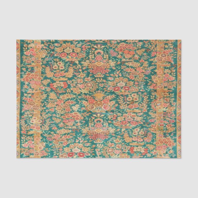Green gold floral persian turkish style decoupage tissue paper (Front)