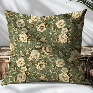 Green Gold Floral Pillow Modern Botanical Vibe