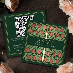 Green Gold Floral Royal Wedding RSVP QR Code  Enclosure Card