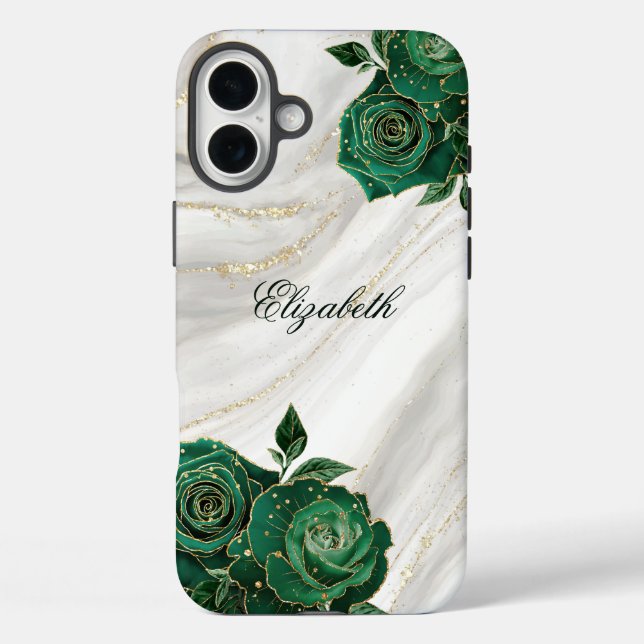 Green Gold Floral White Marble Case-Mate iPhone Case (Back)