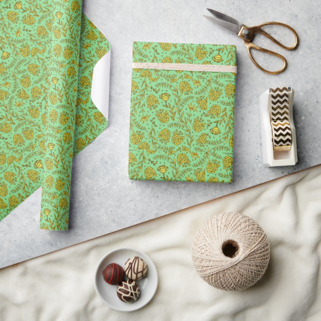 Green & Gold Floral Wrapping Paper (Crafts)