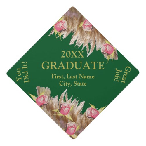 Green  Gold Floral You Did It Graduate Graduation Cap Topper