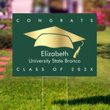 Green Gold Foil Cap Congrats Bold Graduation Yard