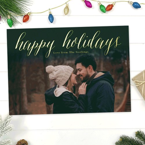 Green  Gold Foil Happy Holidays Photo Cards