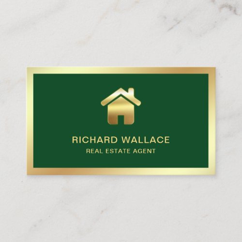 Green Gold Foil Home Logo Real Estate Agent Business Card