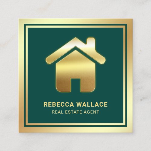 Green Gold Foil Home Logo Real Estate Agent Square Business Card