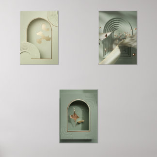  Green & Gold Foil Minimalist Wall Art Sets