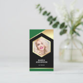 Green Gold Foil Model Actress QR Code Photo Business Card (Standing Front)