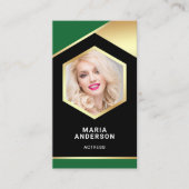 Green Gold Foil Model Actress QR Code Photo Business Card (Front)