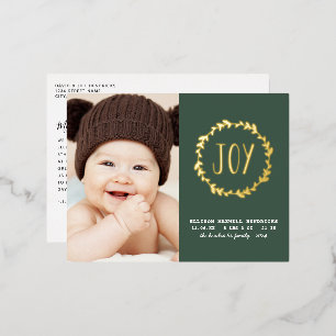 Green & Gold Foil Modern First Christmas Foil Holiday Postcard