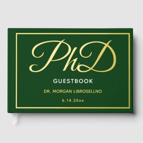 Green Gold Foil PhD Graduation  Foil Guest Book