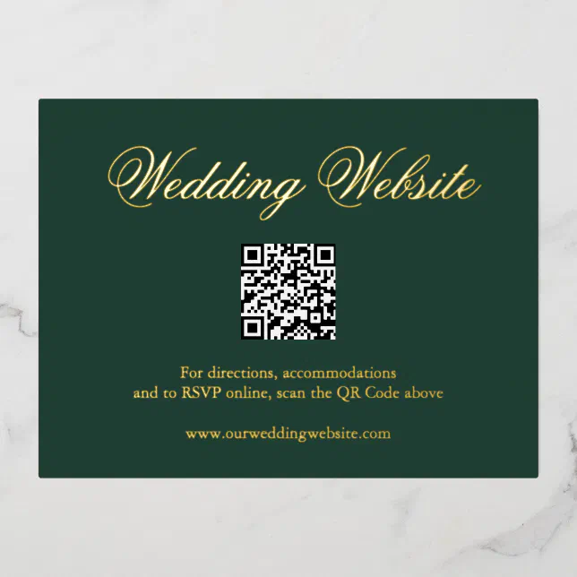 Green Gold Foil QR Code Wedding Enclosure Card Zazzle