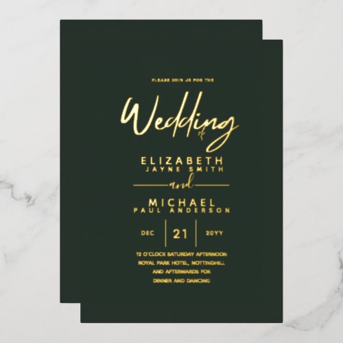 real gold foil emerald green wedding invitations