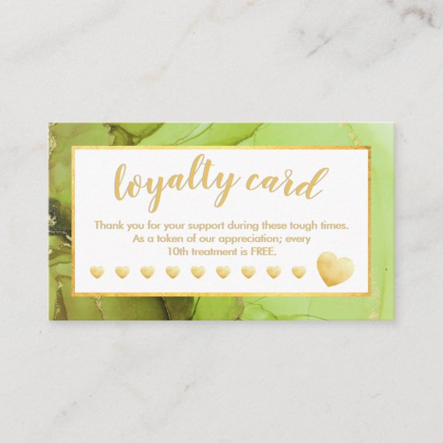 Green Gold Foil Ten Visit Loyalty Card (Front)