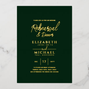 Green Gold Foil Wedding Rehearsal and Dinner Invitation