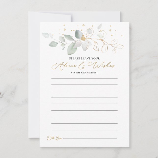 Green Gold Foliage Advice & Wishes for New Parents Invitation (Front)