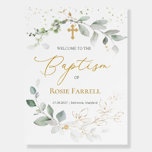 Green & Gold Foliage Baby Baptism Foam Boards