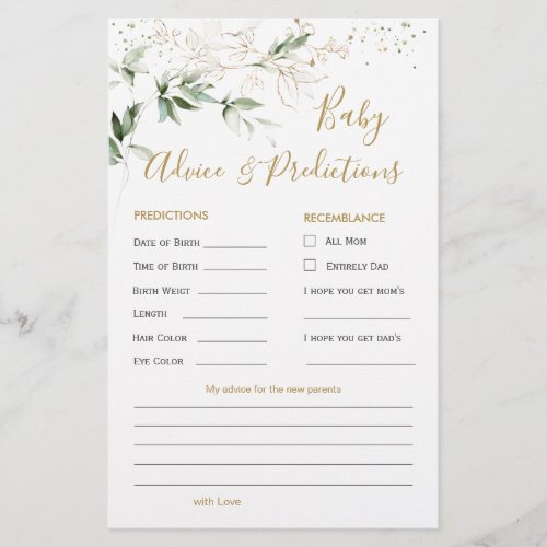 Green  Gold Foliage Baby Prediction  Advice card