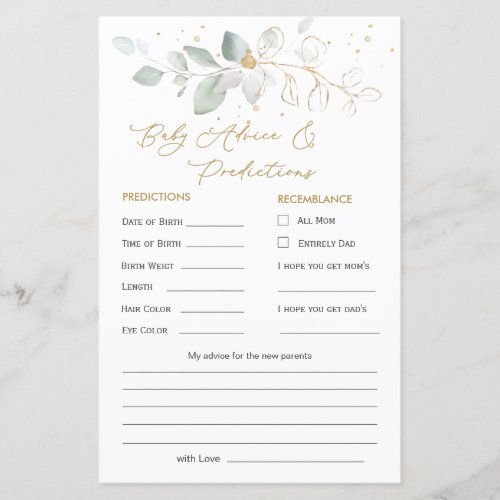 Green  Gold Foliage Baby Prediction  Advice card