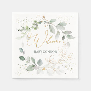 Green Gold Foliage Baby Shower Napkins