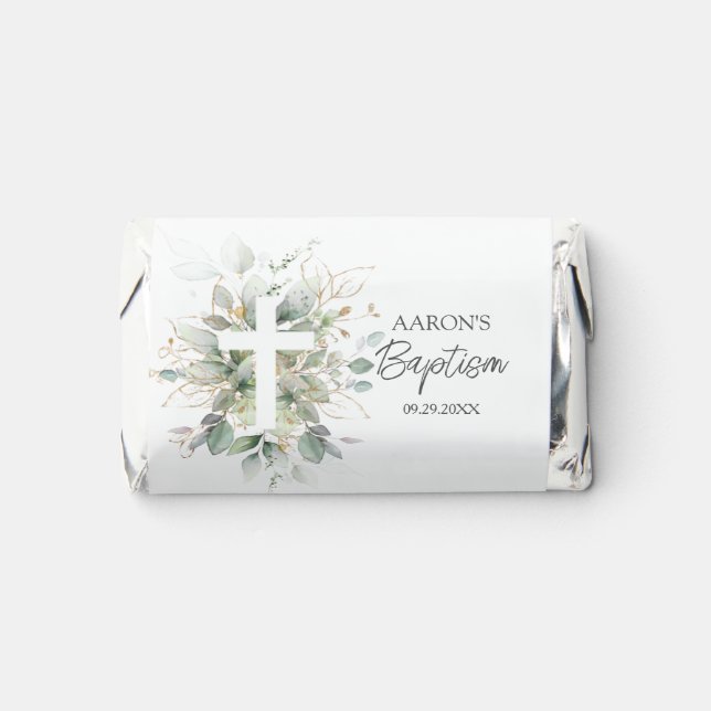 Green Gold Foliage Baptism Hershey's Miniatures (Front)