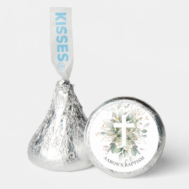 Green Gold Foliage Baptism Hershey's Miniatures He Hershey®'s Kisses® (Front)