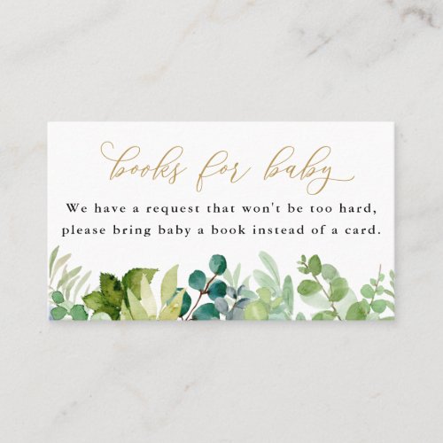 Green  Gold Foliage Books for Baby Enclosure Card