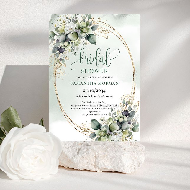 Green Gold Foliage Bridal Shower Invitation (Green Gold Foliage Bridal Shower Invitation)