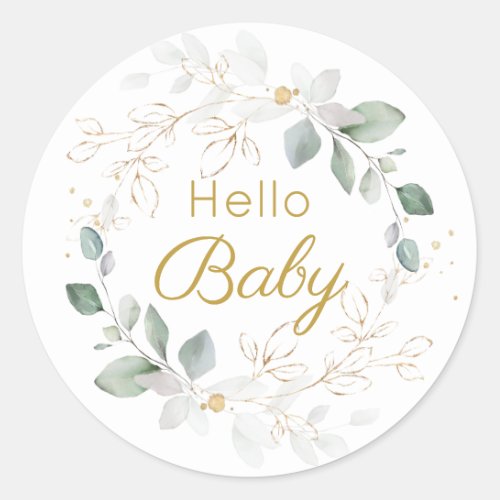 Green Gold Foliage Gender Neutral Baby Shower Classic Round Sticker