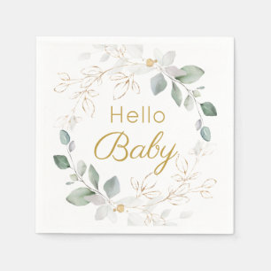 Green Gold Foliage Gender Neutral Baby Shower Napkins