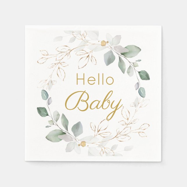 Green Gold Foliage Gender Neutral Baby Shower Napkins (Front)